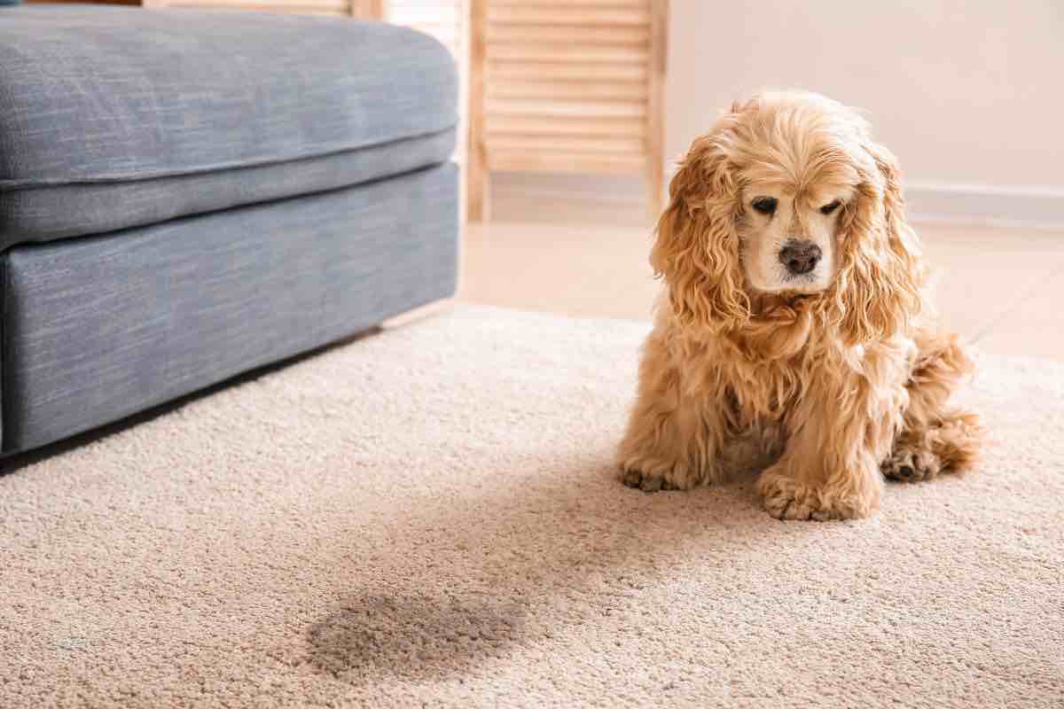 Cane sul tappeto macchia di pipì