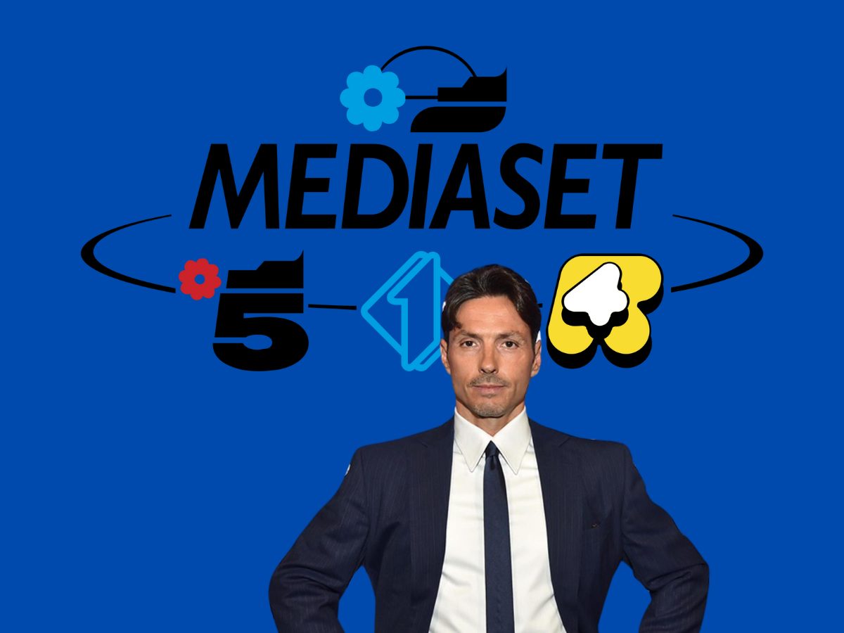 logo di mediaset con sagoma di berlusconi